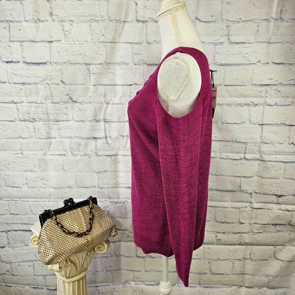 NWT Express Size XS Fuchsia Pink Cold Shoulder Laced Neckline Reversible Sweater - Picture 5 of 9